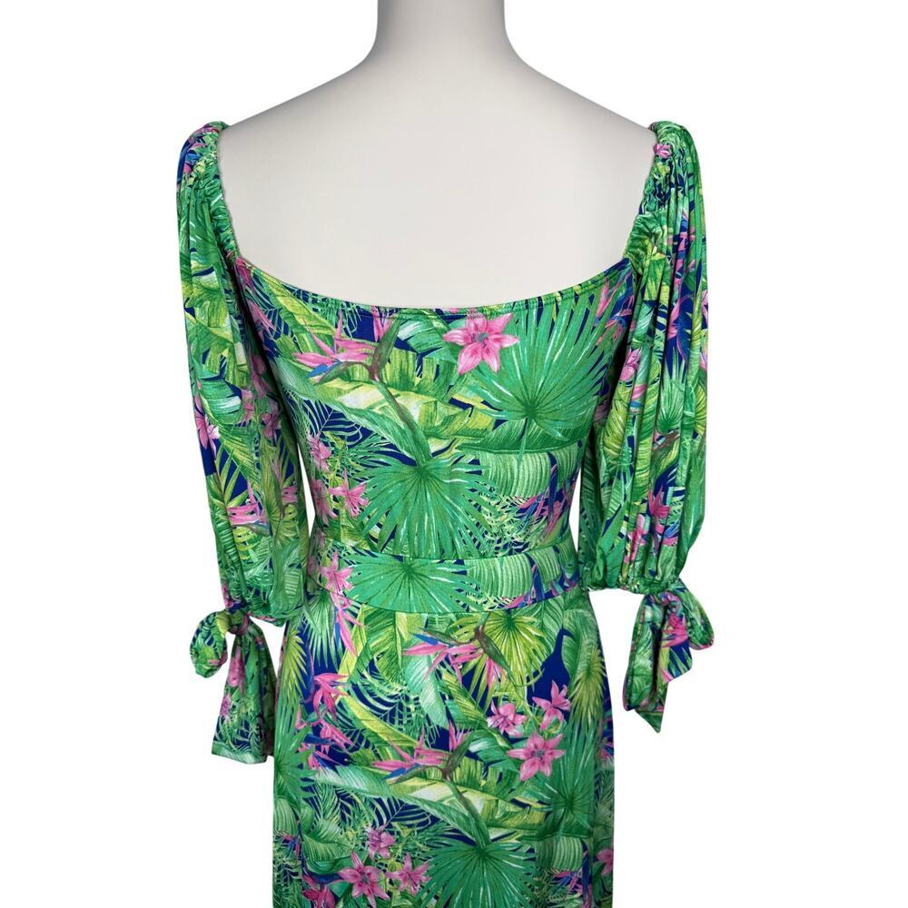 Tropical Palm Print Resort Maxi Dress Beach Cover Up Twist Front Size Large - Picture 7 of 11